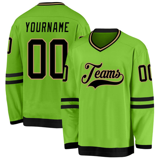 Custom Neon Green Black-Old Gold Hockey Jersey - Sky-Custom