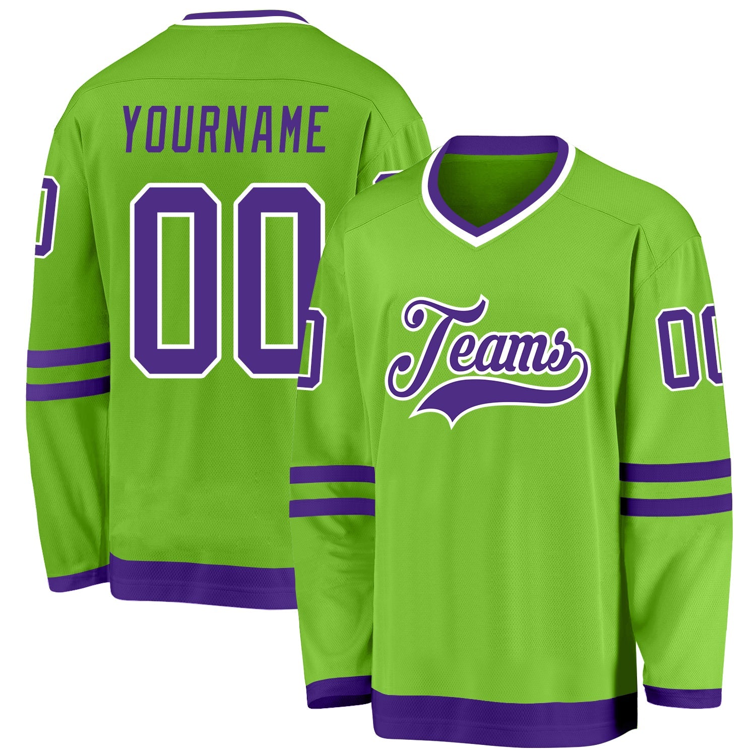 Custom Neon Green Purple-White Hockey Jersey - Sky-Custom