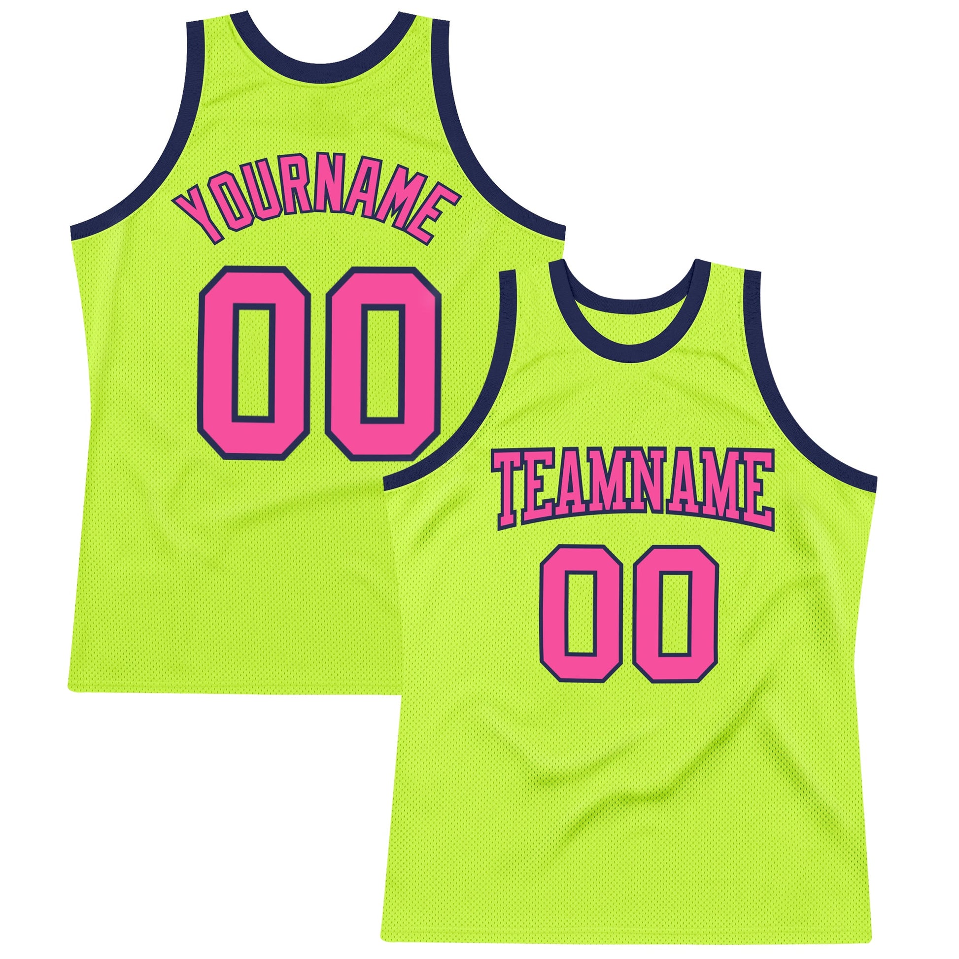 Custom Neon Green Pink-Navy Authentic Throwback Basketball Jersey - Sky-Custom