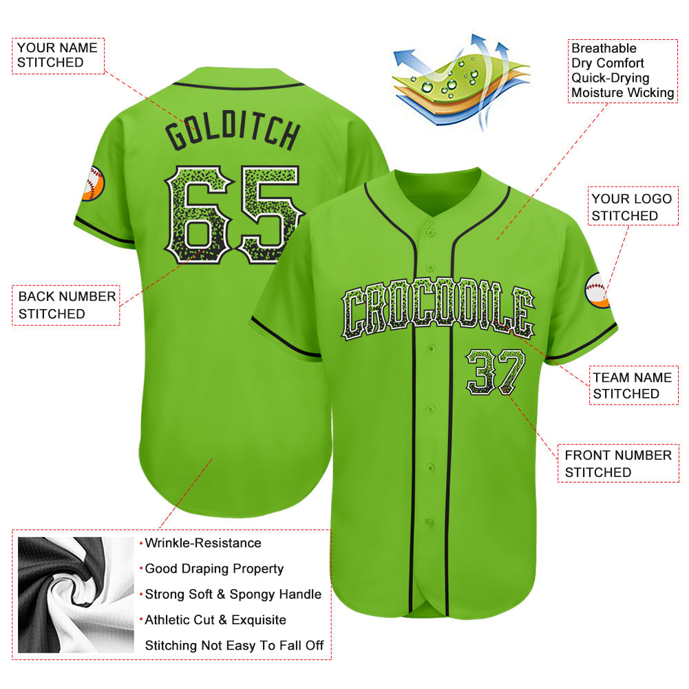 Custom Neon Green Black-White Authentic Drift Fashion Baseball Jersey - Sky-Custom