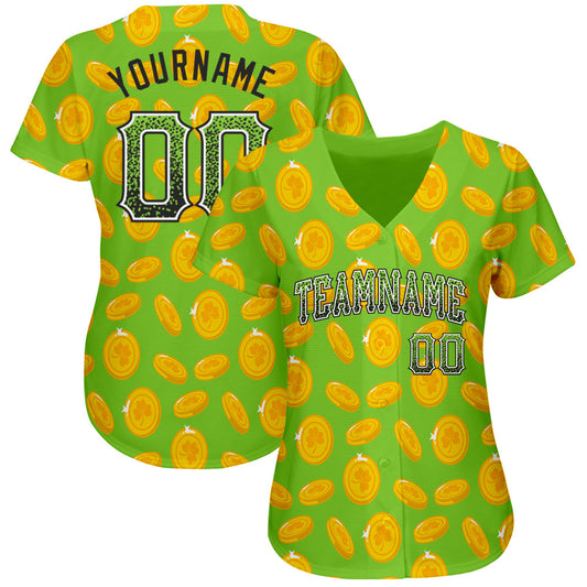 Custom Neon Green Black-White 3D Pattern Design Authentic St. Patrick's Day Drift Fashion Baseball Jersey - Sky-Custom