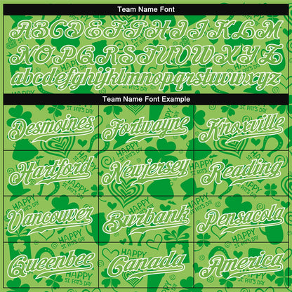 Custom Neon Green Neon Green-White 3D Pattern Design Authentic St. Patrick's Day Baseball Jersey - Sky-Custom