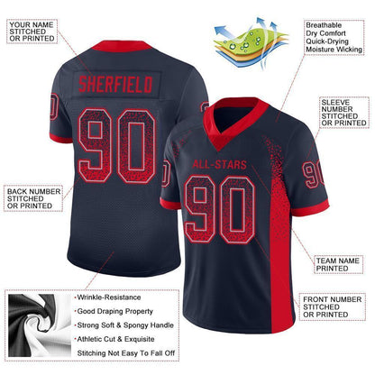 Custom Navy Scarlet-Gray Mesh Drift Fashion Football Jersey - Sky-Custom