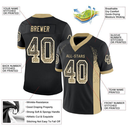Custom Black Vegas Gold-White Mesh Drift Fashion Football Jersey - Sky-Custom