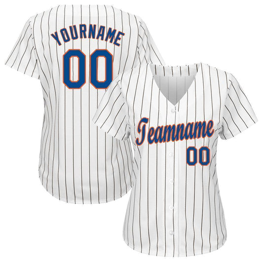 Custom White Royal Pinstripe Royal-Orange Baseball Jersey - Sky-Custom