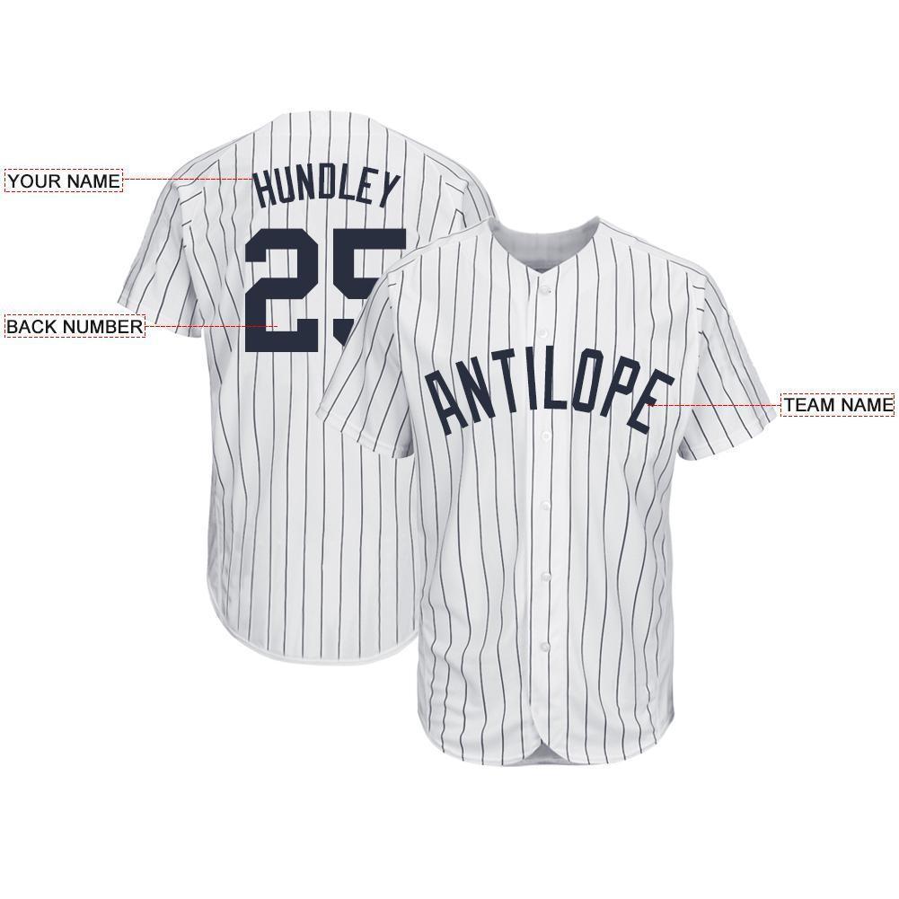 Custom White Navy Pinstripe Navy Baseball Jersey - Sky-Custom