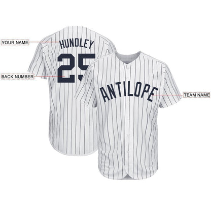 Custom White Navy Pinstripe Navy Baseball Jersey - Sky-Custom
