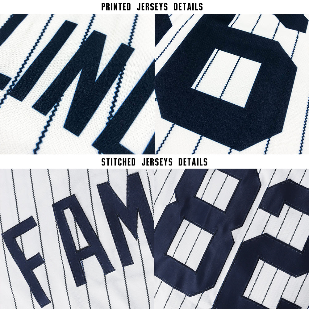 Custom White Navy Pinstripe Navy Baseball Jersey - Sky-Custom