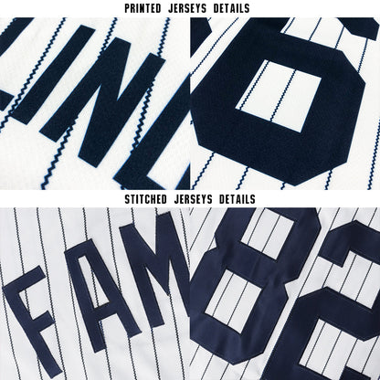 Custom White Navy Pinstripe Navy Baseball Jersey - Sky-Custom