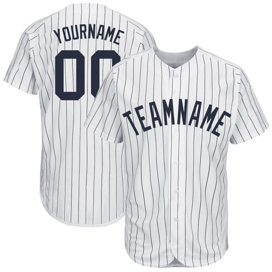 Custom White Navy Pinstripe Navy Baseball Jersey - Sky-Custom