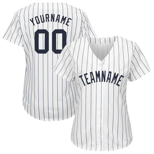 Custom White Navy Pinstripe Navy Baseball Jersey - Sky-Custom
