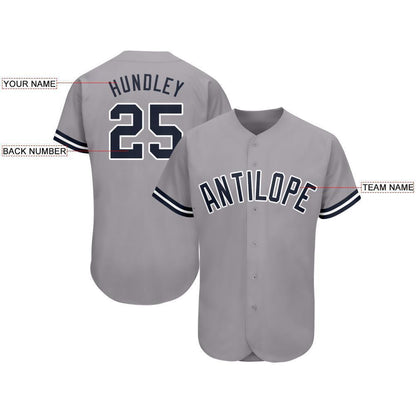 Custom Gray Navy-White Baseball Jersey - Sky-Custom