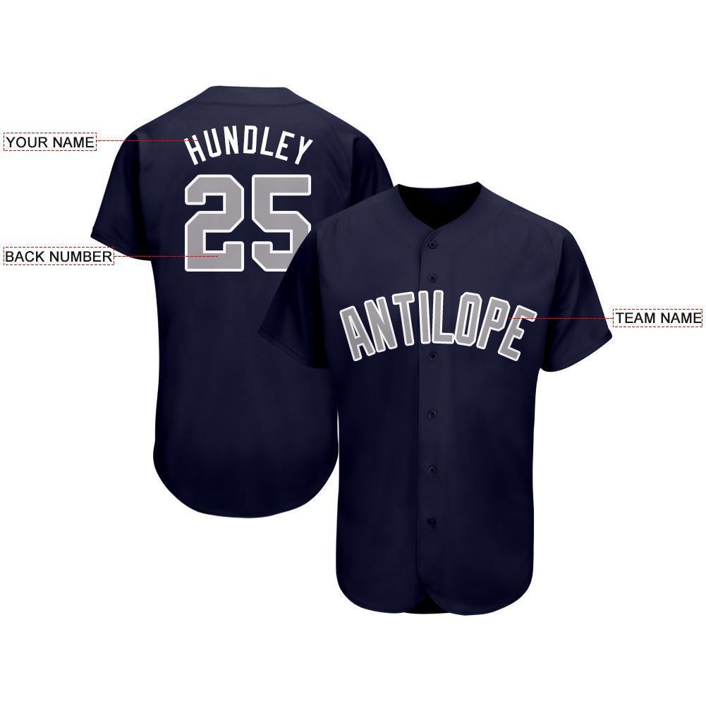Custom Navy Gray-White Baseball Jersey - Sky-Custom
