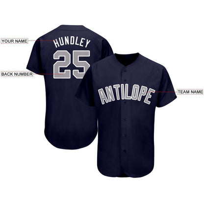 Custom Navy Gray-White Baseball Jersey - Sky-Custom