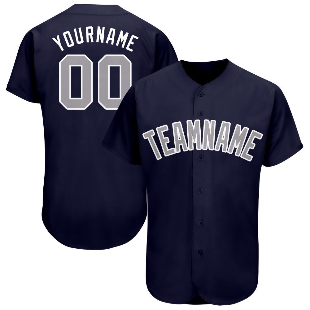 Custom Navy Gray-White Baseball Jersey - Sky-Custom
