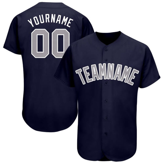 Custom Navy Gray-White Baseball Jersey - Sky-Custom