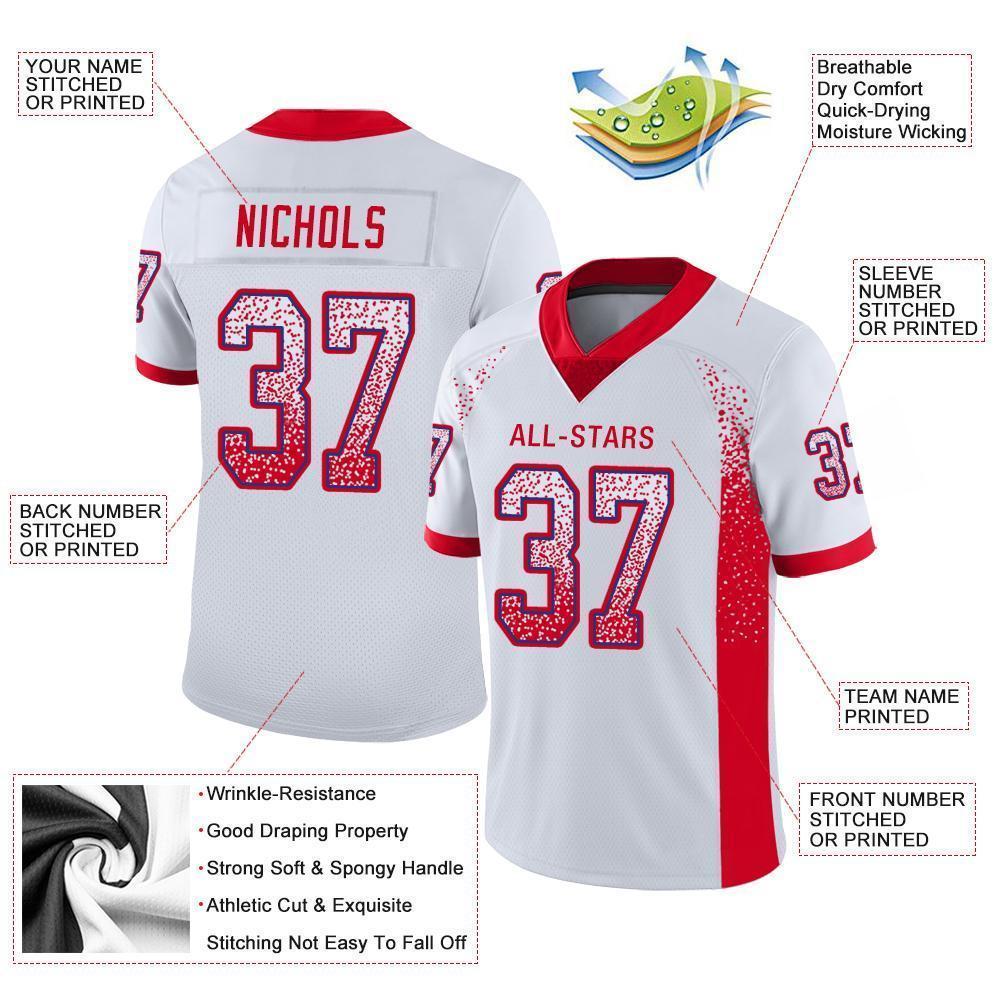Custom White Scarlet-Royal Mesh Drift Fashion Football Jersey - Sky-Custom