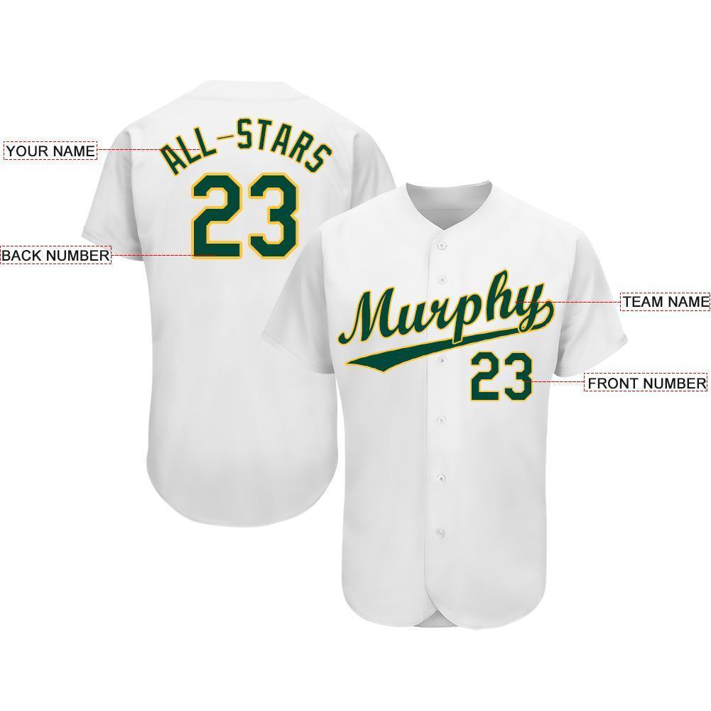 Custom White Green-Gold Baseball Jersey - Sky-Custom