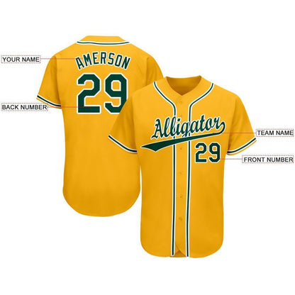 Custom Gold Green-White Baseball Jersey - Sky-Custom