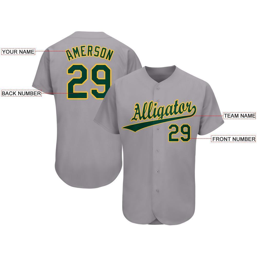 Custom Gray Green-Gold Baseball Jersey - Sky-Custom