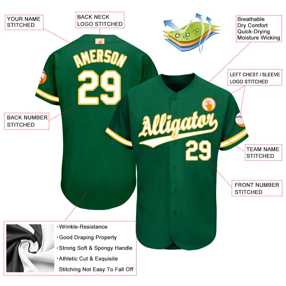 Custom Kelly Green White-Gold Baseball Jersey - Sky-Custom