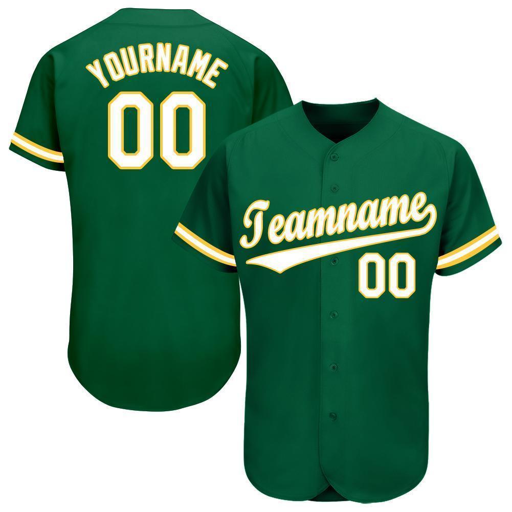 Custom Kelly Green White-Gold Baseball Jersey - Sky-Custom