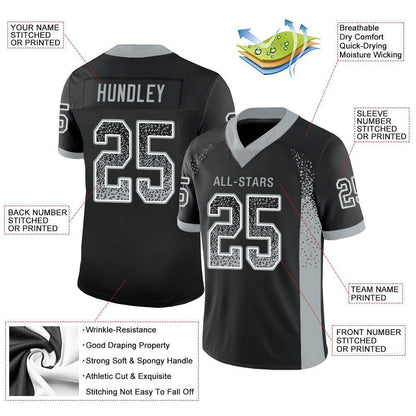 Custom Black Silver-White Mesh Drift Fashion Football Jersey - Sky-Custom