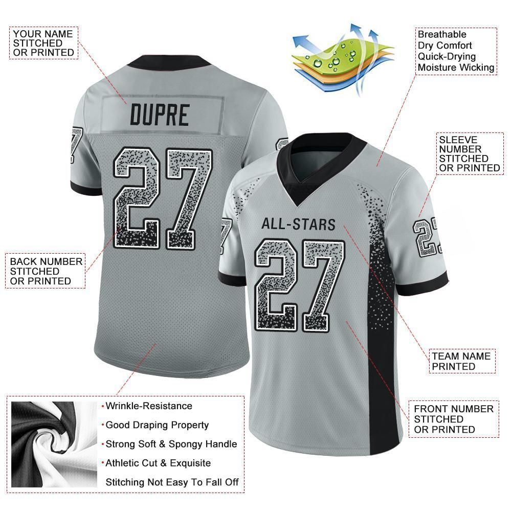 Custom Silver Black-White Mesh Drift Fashion Football Jersey - Sky-Custom