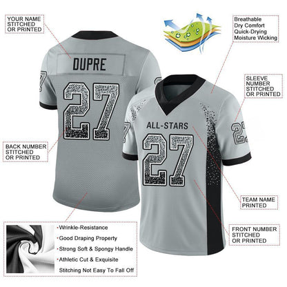 Custom Silver Black-White Mesh Drift Fashion Football Jersey - Sky-Custom
