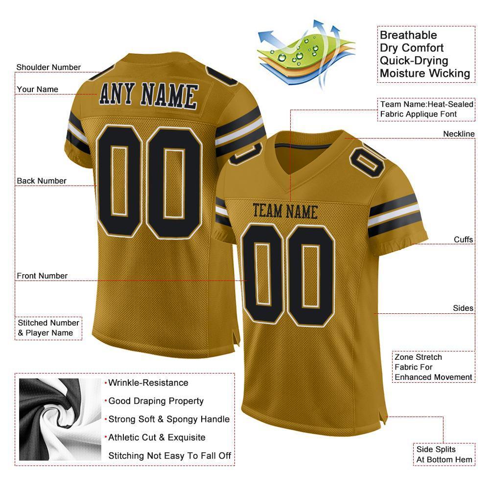 Custom Old Gold Black-White Mesh Authentic Football Jersey - Sky-Custom
