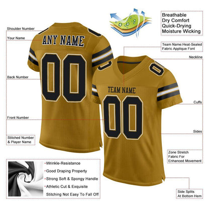 Custom Old Gold Black-White Mesh Authentic Football Jersey - Sky-Custom
