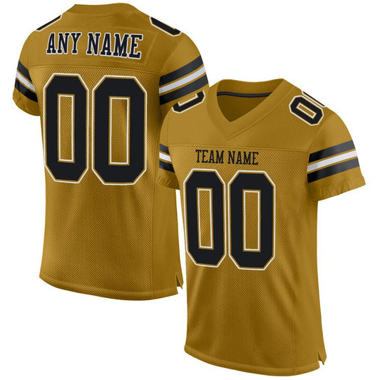 Custom Old Gold Black-White Mesh Authentic Football Jersey - Sky-Custom