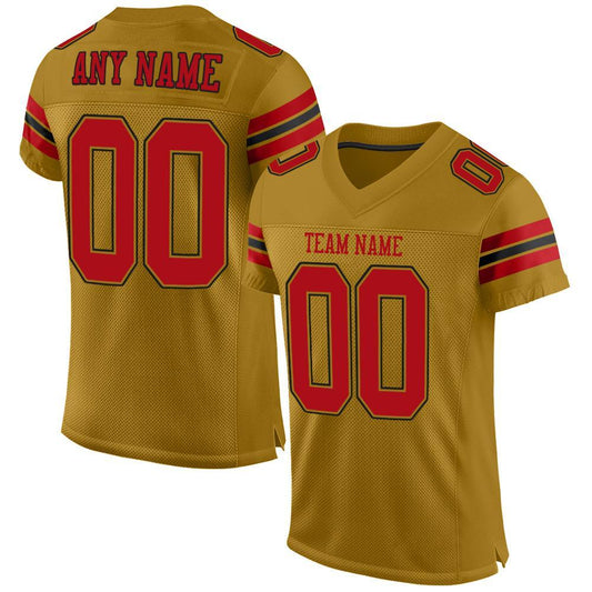 Custom Old Gold Red-Black Mesh Authentic Football Jersey - Sky-Custom