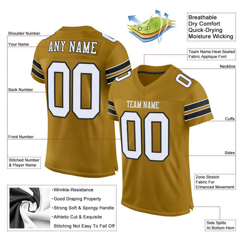 Custom Old Gold White-Black Mesh Authentic Football Jersey - Sky-Custom
