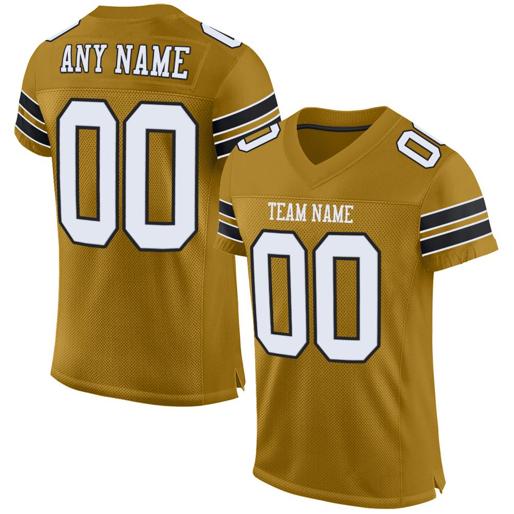 Custom Old Gold White-Black Mesh Authentic Football Jersey - Sky-Custom