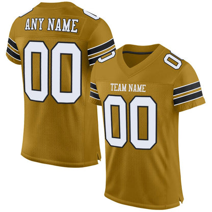 Custom Old Gold White-Black Mesh Authentic Football Jersey - Sky-Custom