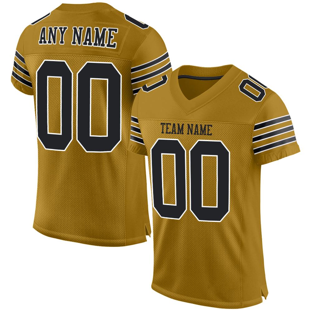 Custom Old Gold Black-White Mesh Authentic Football Jersey - Sky-Custom