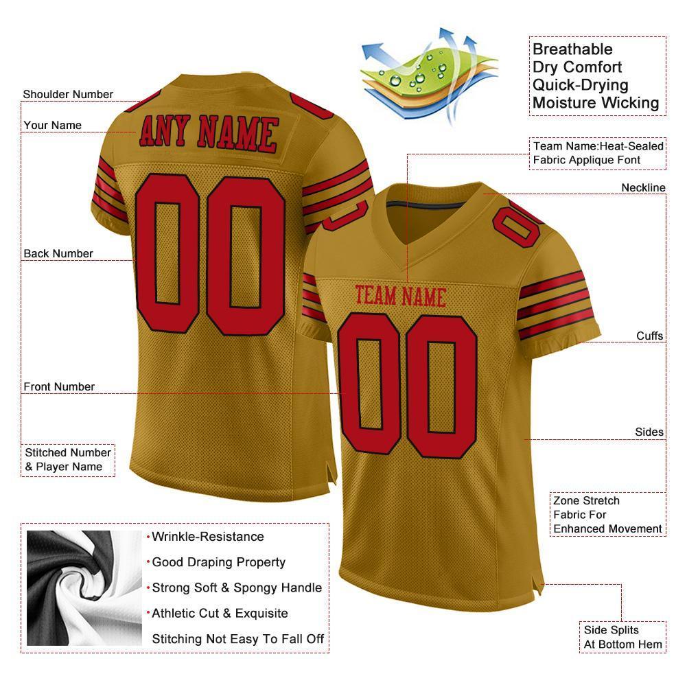 Custom Old Gold Red-Black Mesh Authentic Football Jersey - Sky-Custom
