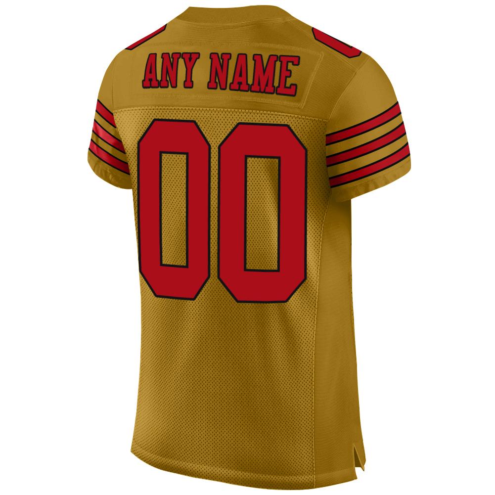 Custom Old Gold Red-Black Mesh Authentic Football Jersey - Sky-Custom