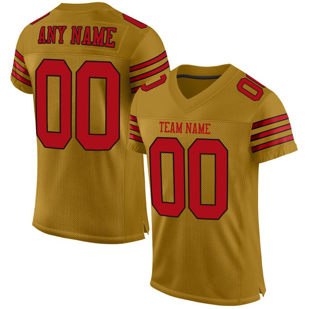 Custom Old Gold Red-Black Mesh Authentic Football Jersey - Sky-Custom
