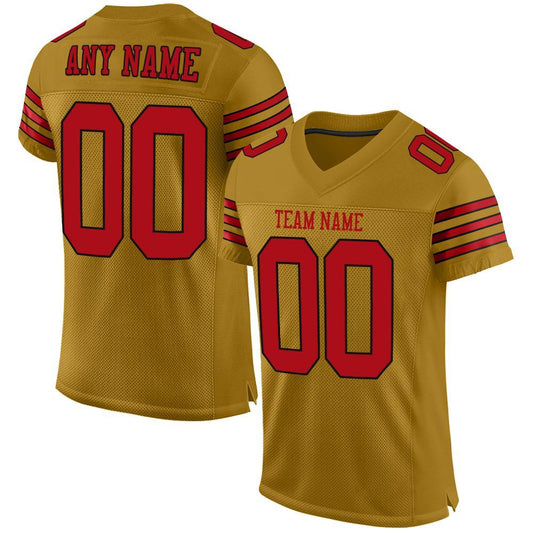 Custom Old Gold Red-Black Mesh Authentic Football Jersey - Sky-Custom