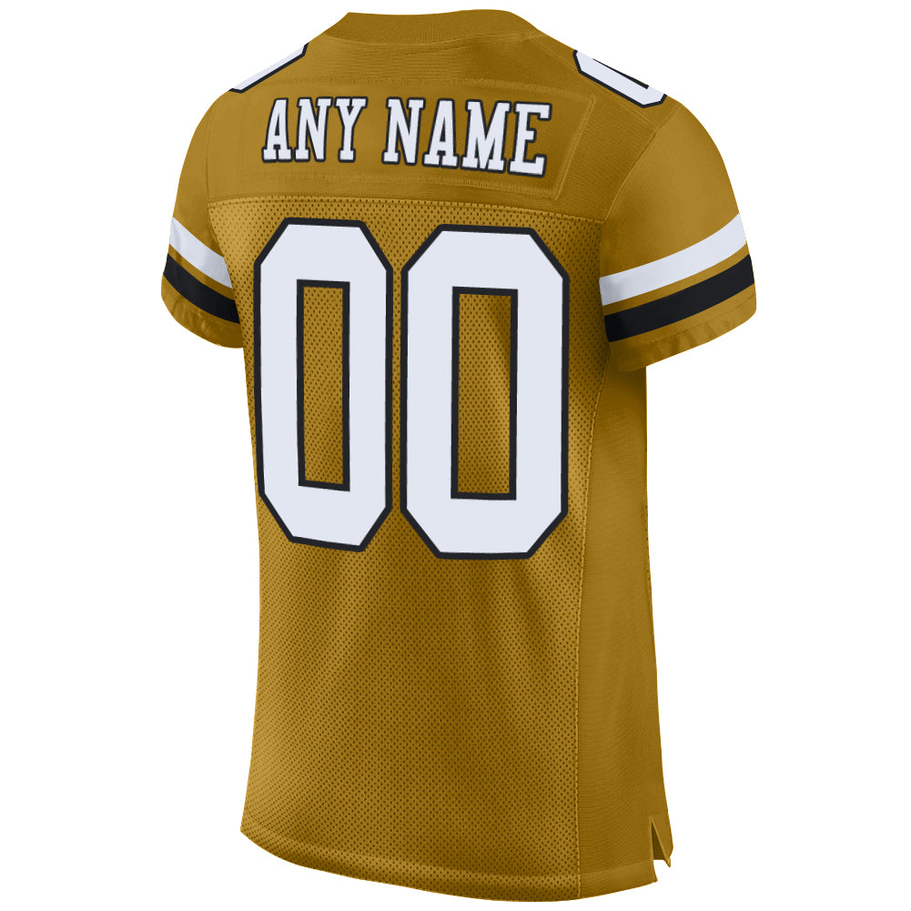 Custom Old Gold White-Black Mesh Authentic Football Jersey - Sky-Custom