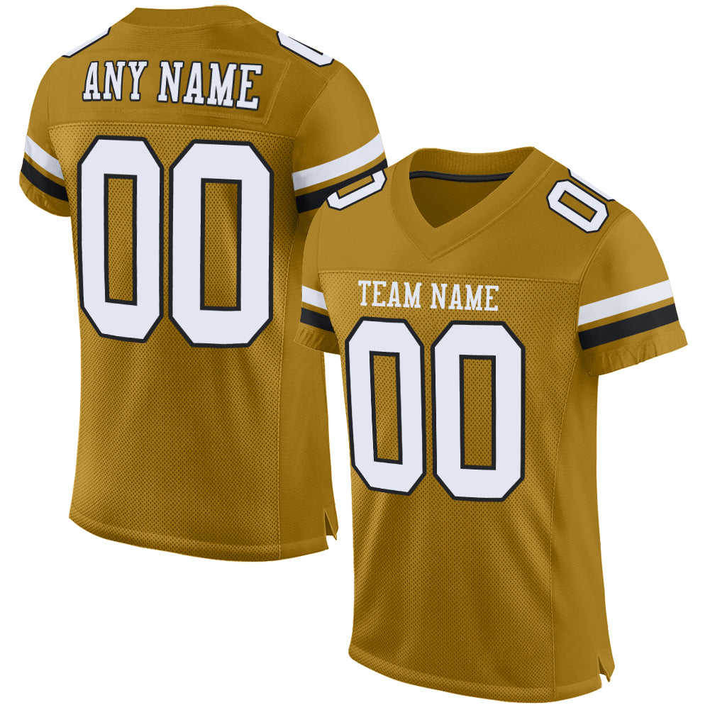 Custom Old Gold White-Black Mesh Authentic Football Jersey - Sky-Custom