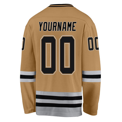 Custom Old Gold Black-Gray Hockey Jersey - Sky-Custom