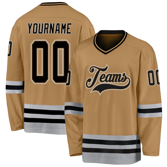 Custom Old Gold Black-Gray Hockey Jersey - Sky-Custom
