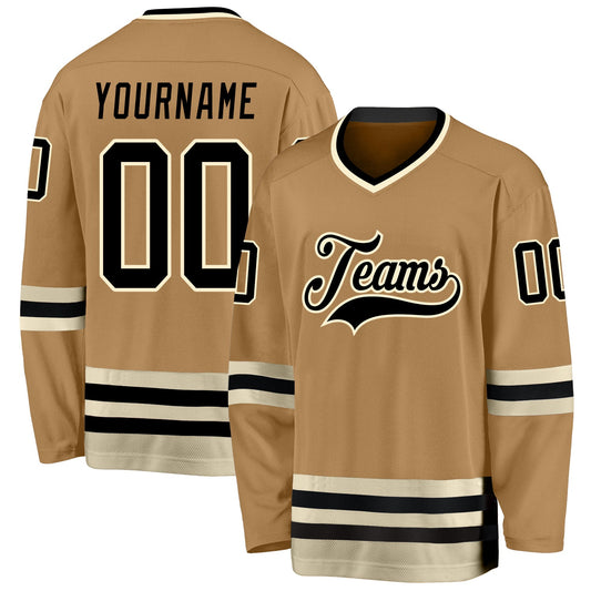 Custom Old Gold Black-Cream Hockey Jersey - Sky-Custom