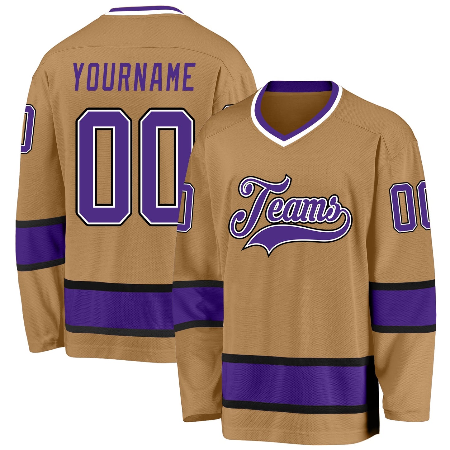 Custom Old Gold Purple-Black Hockey Jersey - Sky-Custom