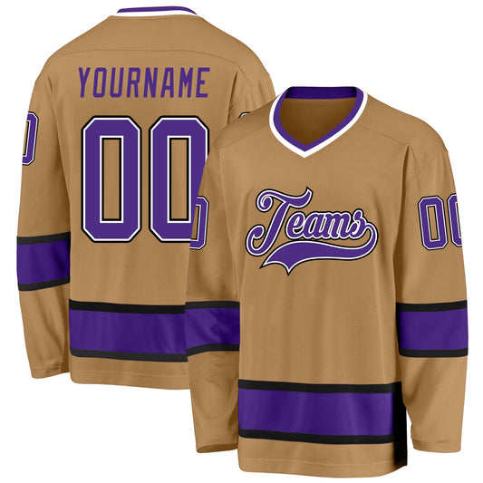 Custom Old Gold Purple-Black Hockey Jersey - Sky-Custom