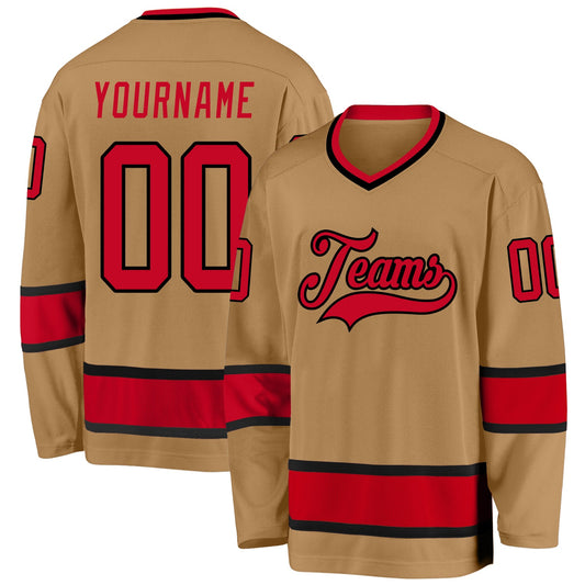Custom Old Gold Red-Black Hockey Jersey - Sky-Custom