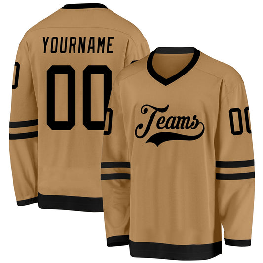 Custom Old Gold Black Hockey Jersey - Sky-Custom